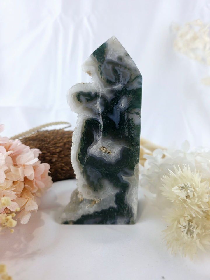 Moss Agate Druzy Tower