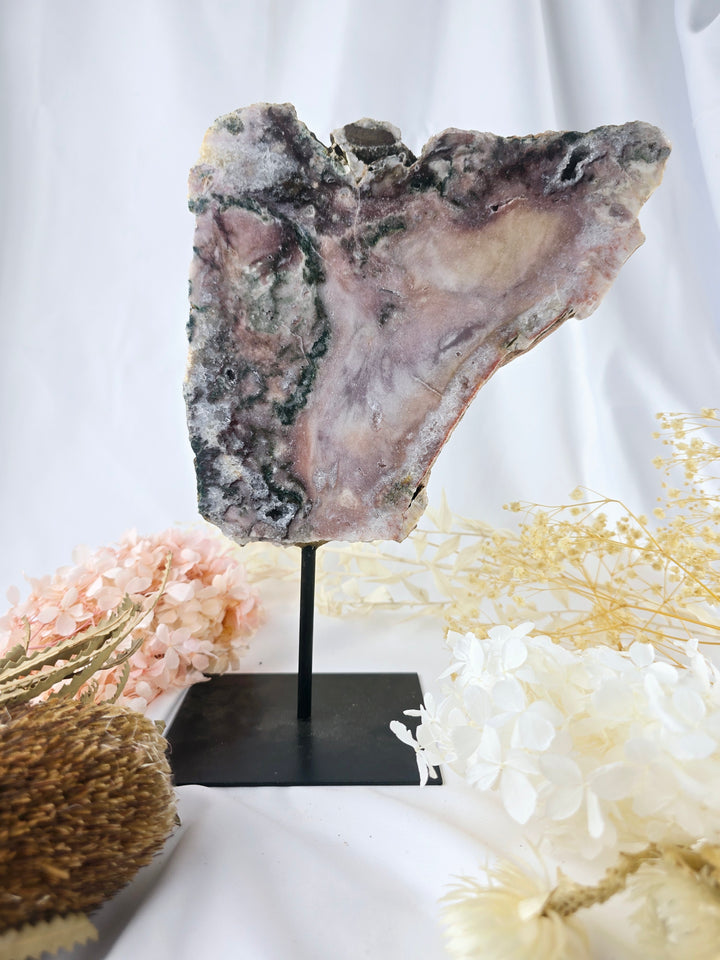 Pink Amethyst Druzy Slice on Stand