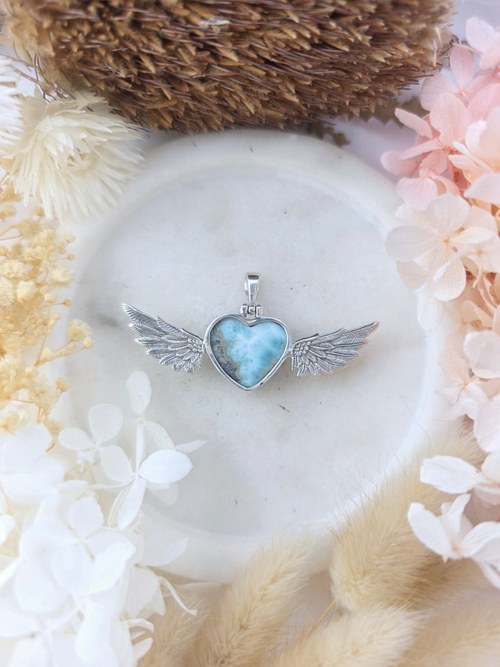 Larimar Winged Goddess Silver Pendant
