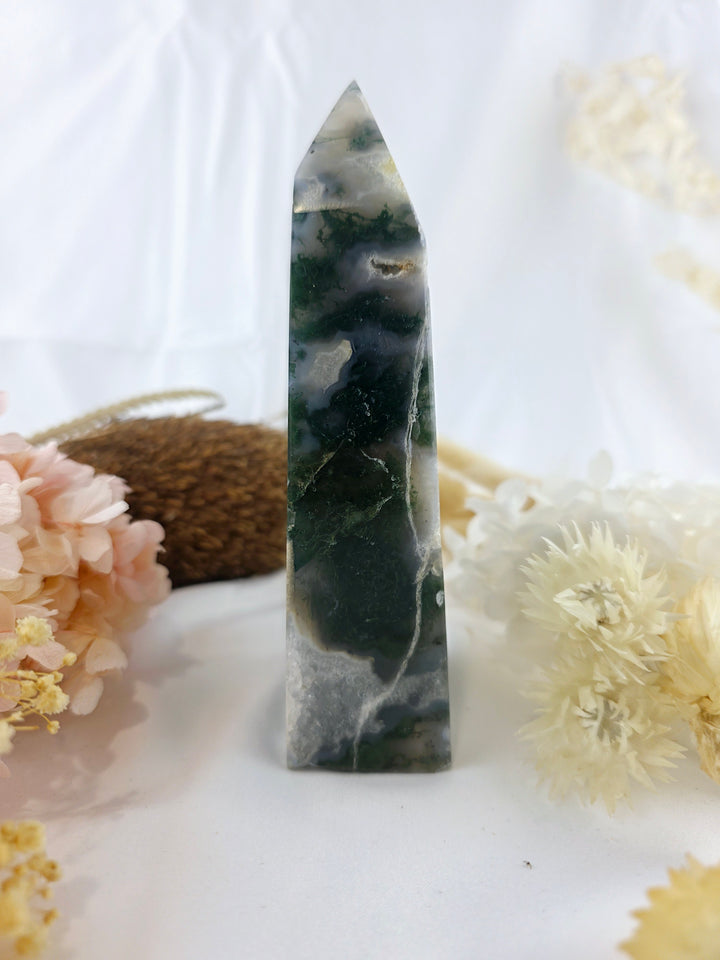 Moss Agate Druzy Tower