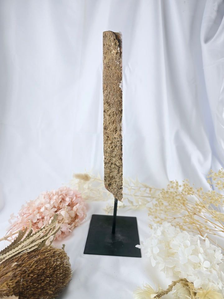 Pink Amethyst Druzy Slice on Stand