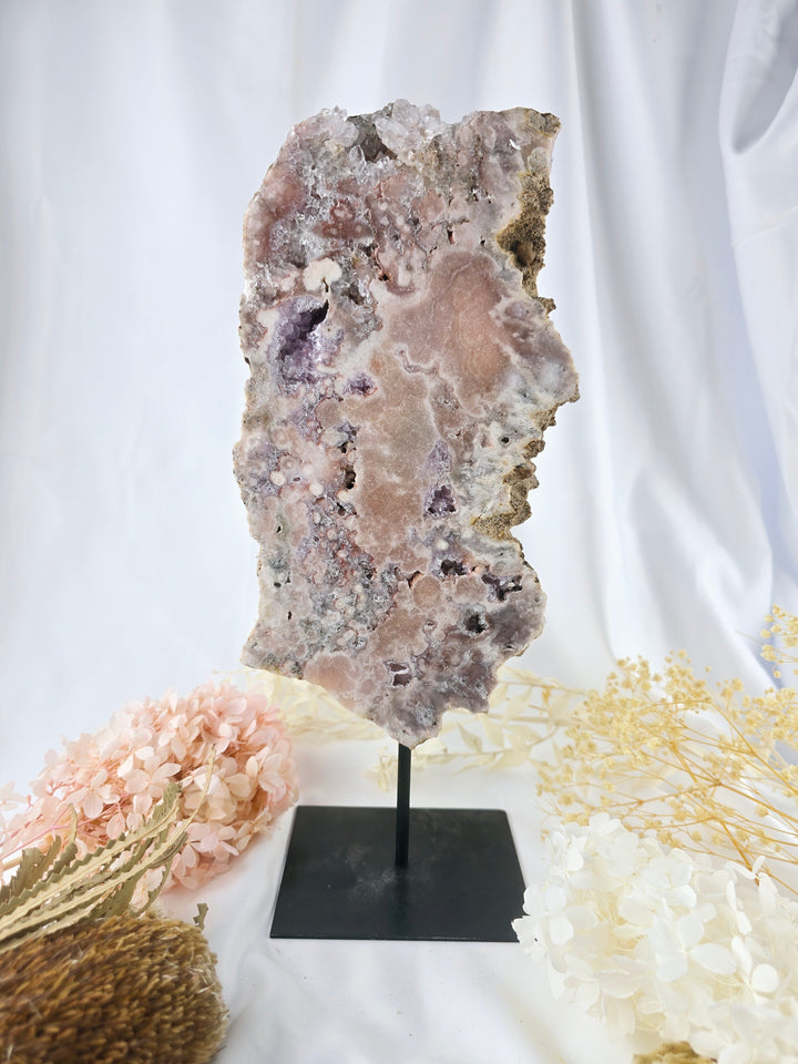 Pink Amethyst Druzy Slice on Stand