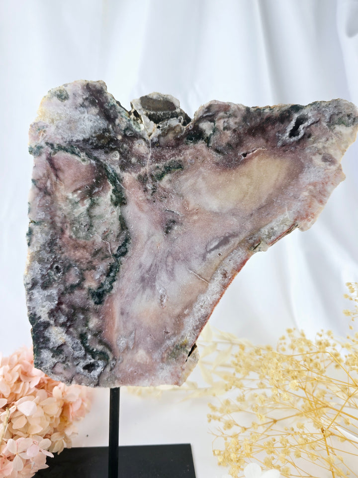 Pink Amethyst Druzy Slice on Stand