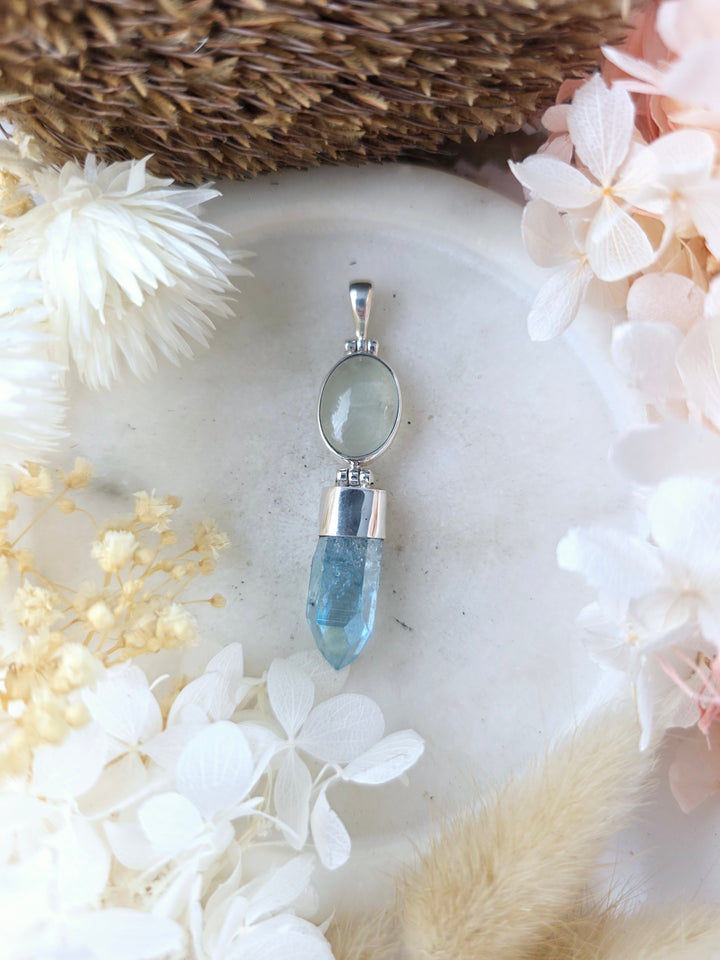 Aqua Aura & Prehnite Silver Pendant