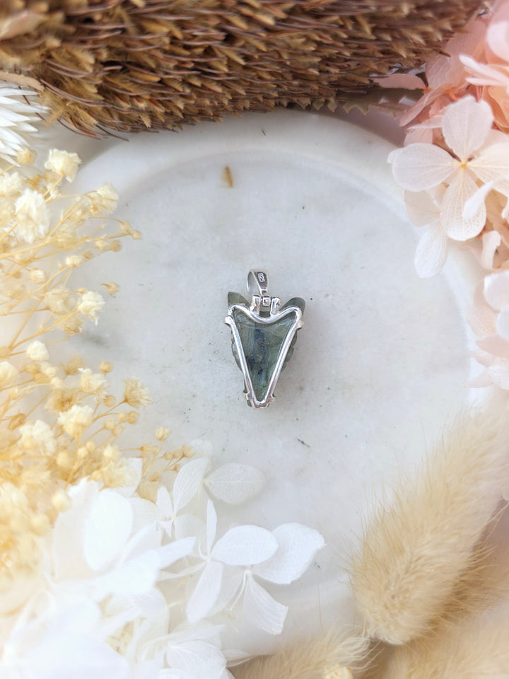Labradorite Wolf Head Silver Pendant