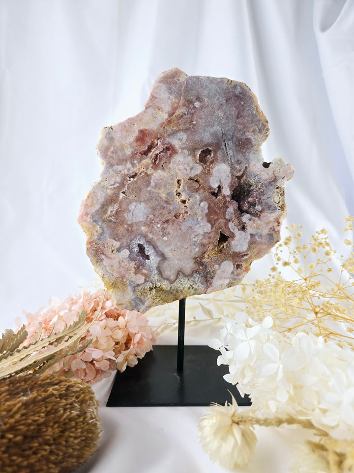 Pink Amethyst Druzy Slice on Stand