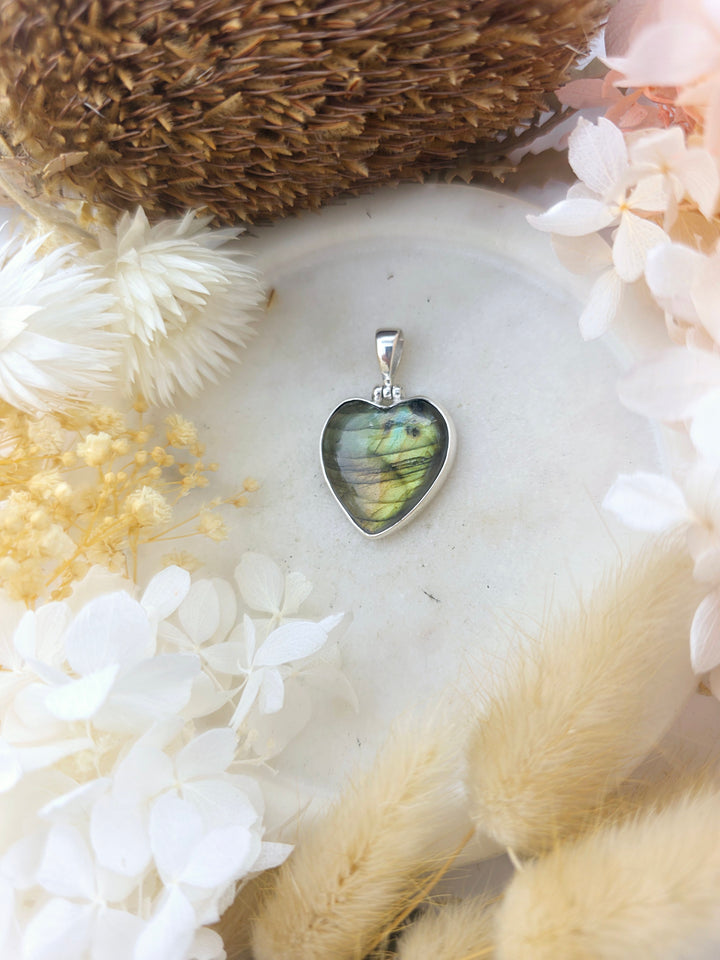 Labradorite Heart Silver Pendant