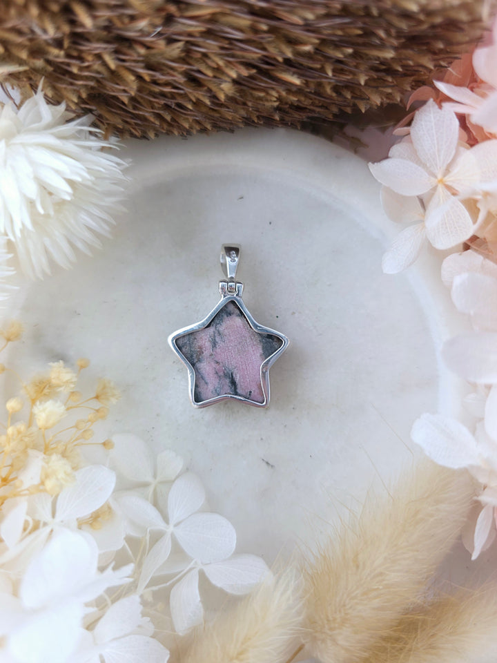 Rhodonite Star Silver Pendant