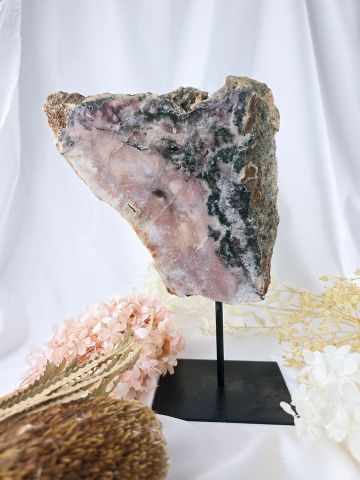 Pink Amethyst Druzy Slice on Stand