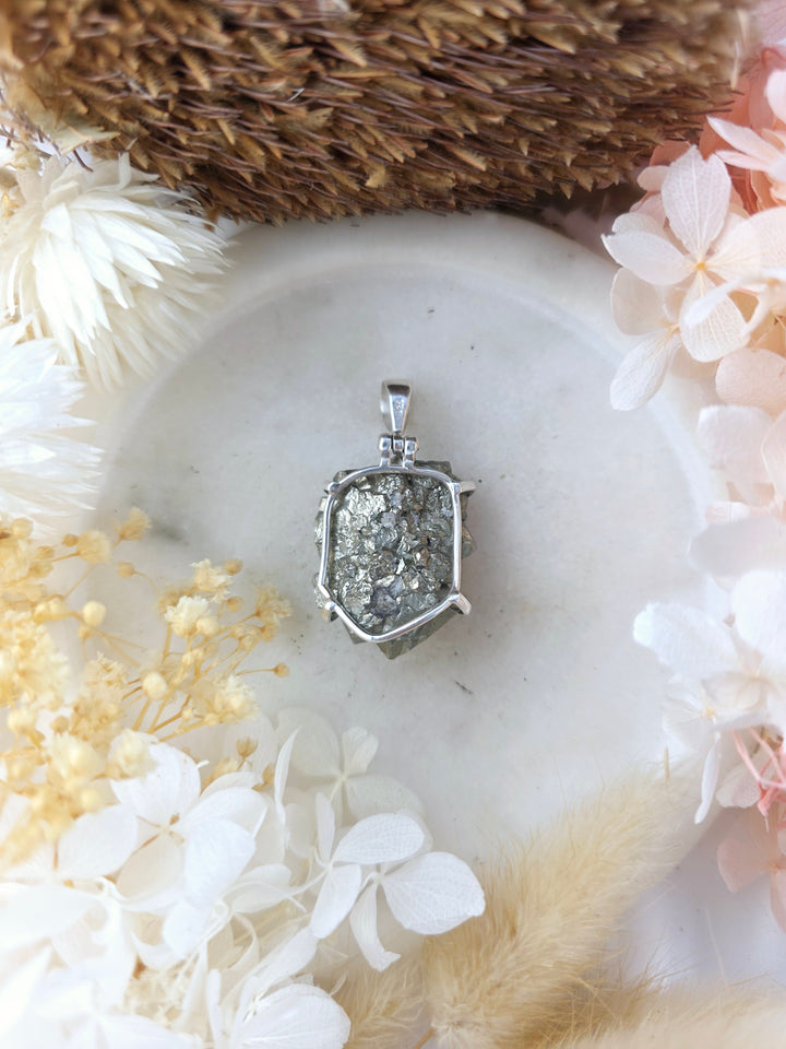 Pyrite Cluster Silver Pendant