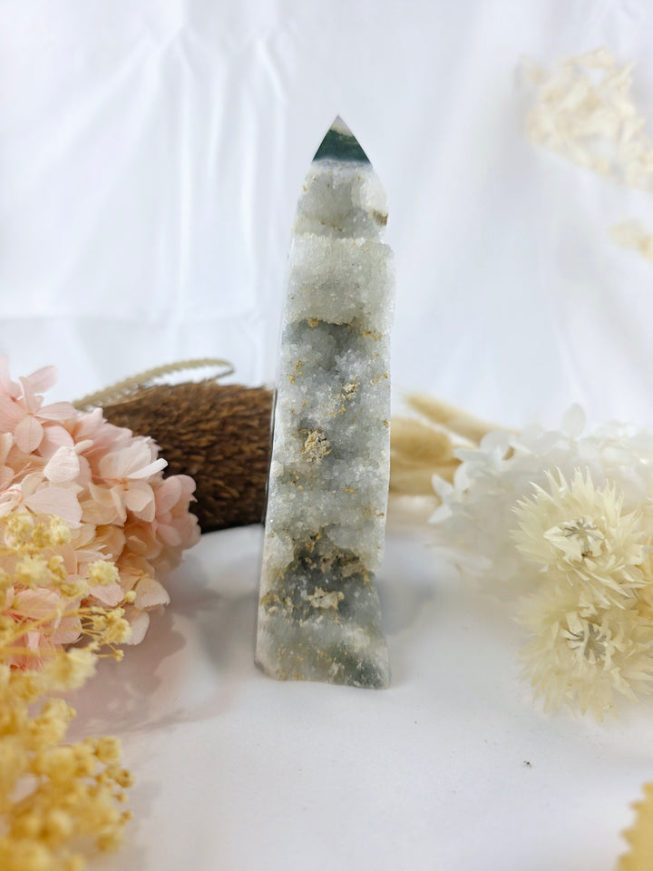 Moss Agate Druzy Tower