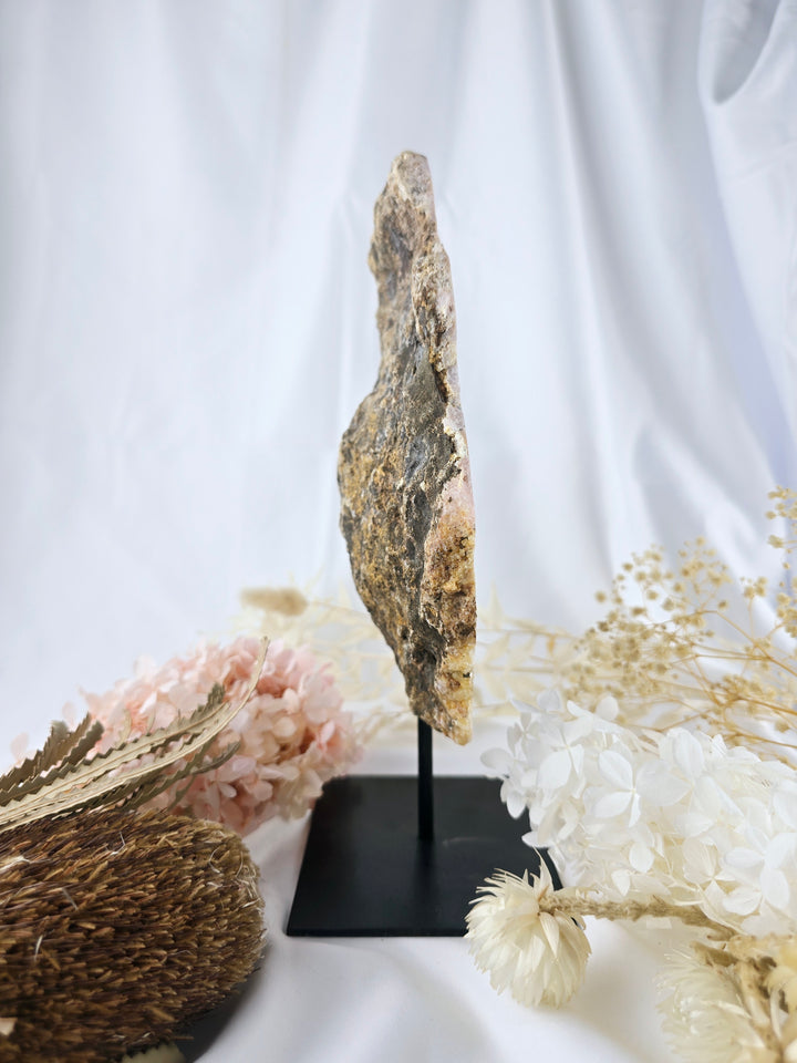 Pink Amethyst Druzy Slice on Stand