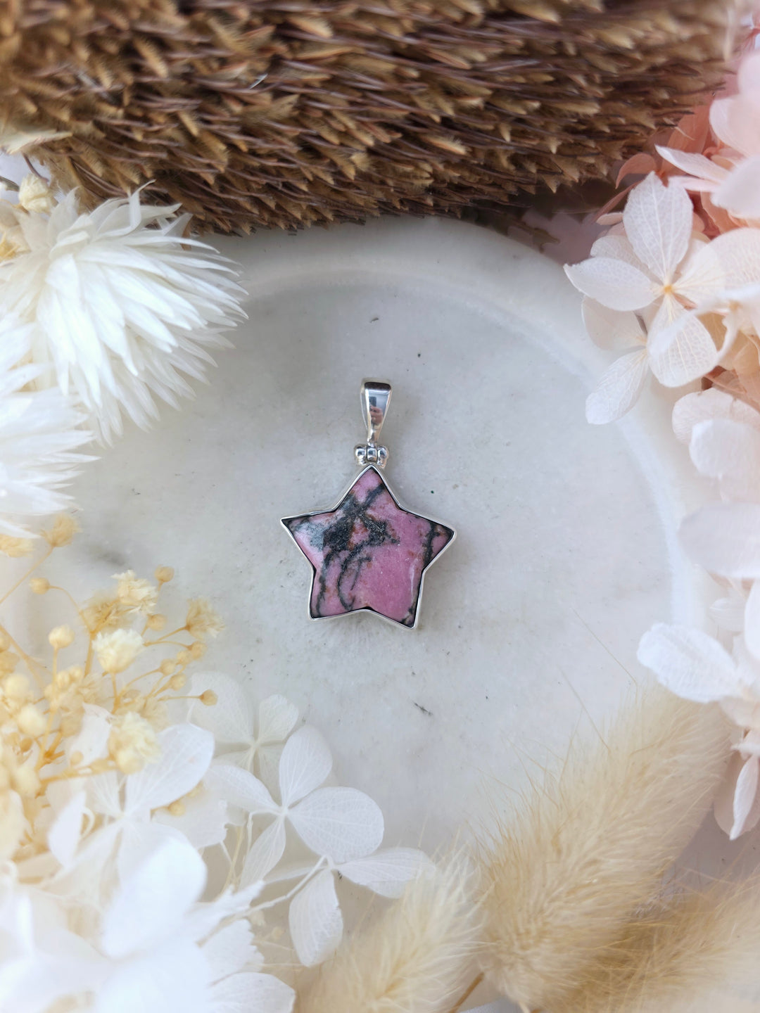 Rhodonite Star Silver Pendant