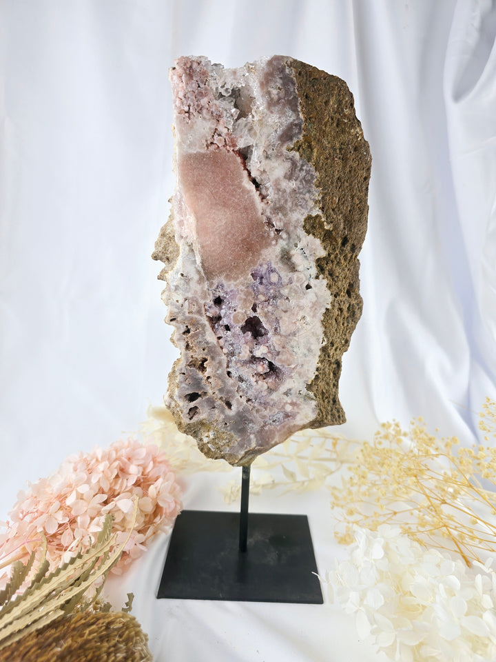 Pink Amethyst Druzy Slice on Stand