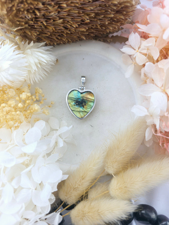 Labradorite Heart Silver Pendant