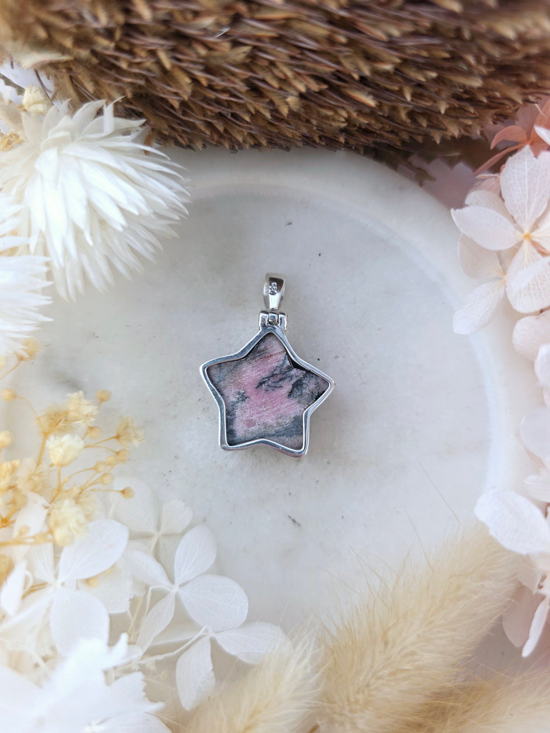 Rhodonite Star Silver Pendant
