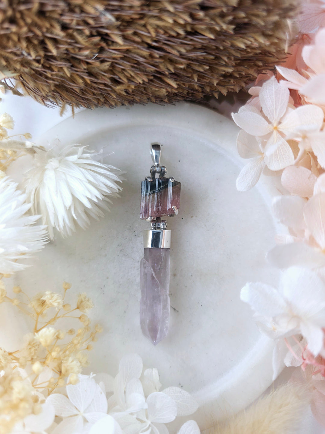 Vera Cruz Amethyst & Watermelon Tourmaline Silver Pendant