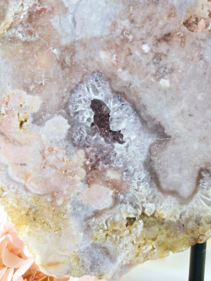 Pink Amethyst Druzy Slice on Stand