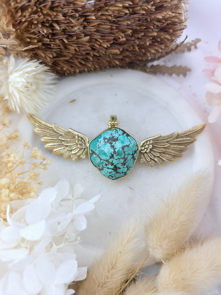 Turquoise Bronze Winged Goddess Pendant