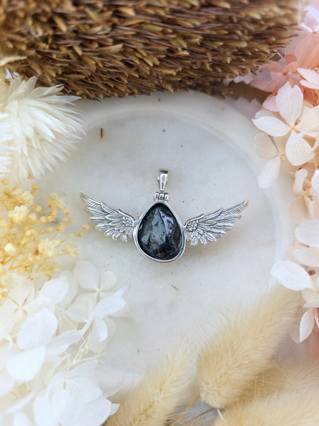 Watermelon Tourmaline Silver Winged Goddess Pendant