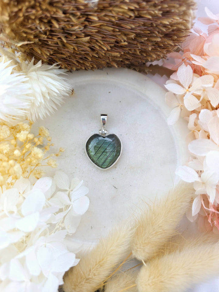 Labradorite Heart Silver Pendant