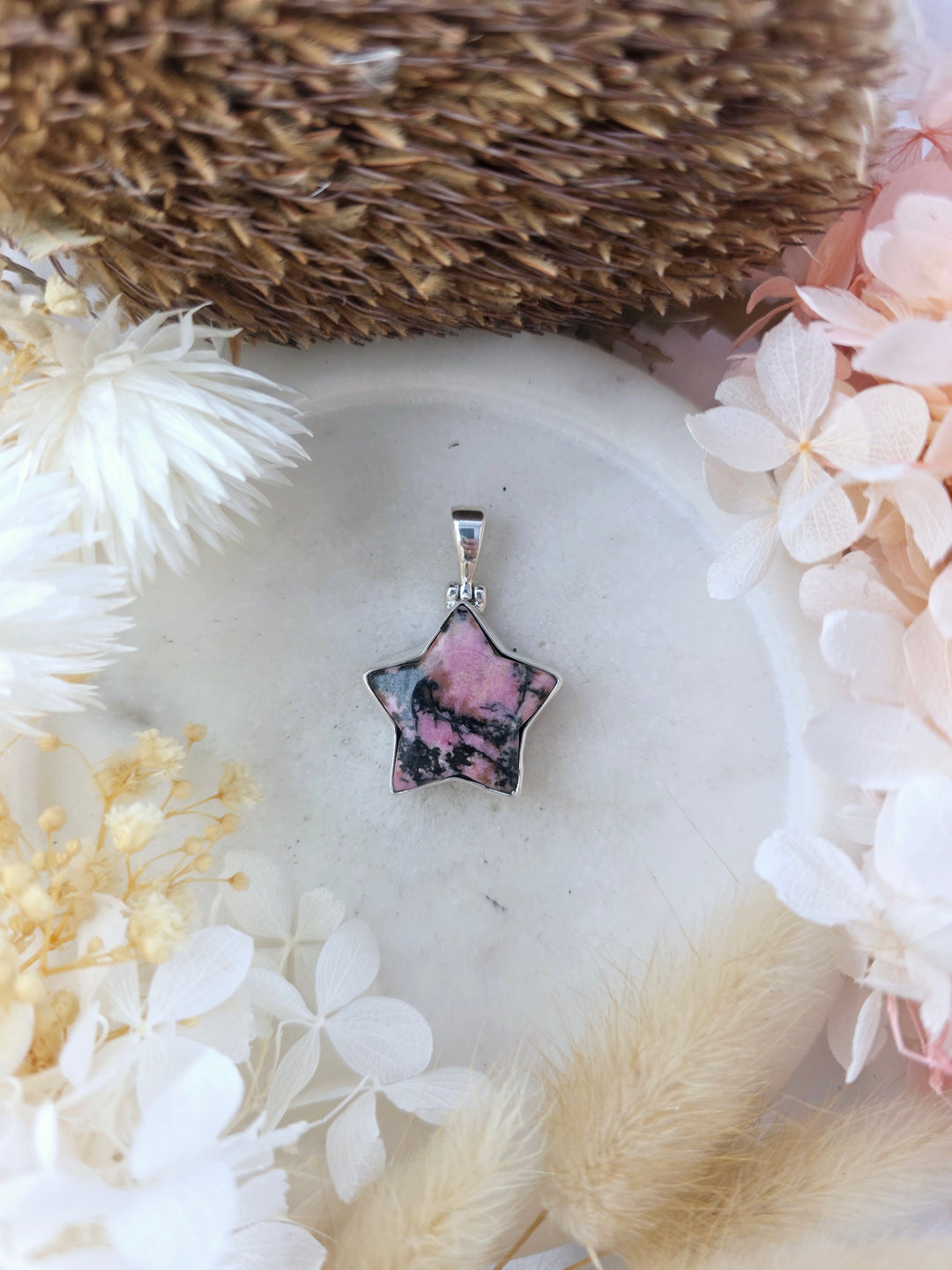 Rhodonite Star Silver Pendant