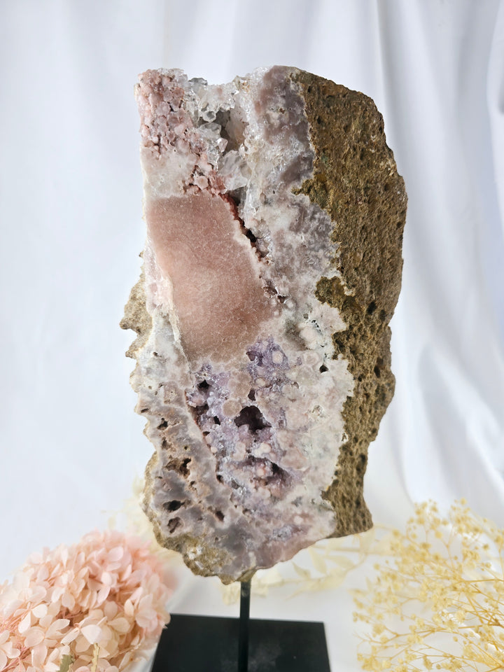 Pink Amethyst Druzy Slice on Stand