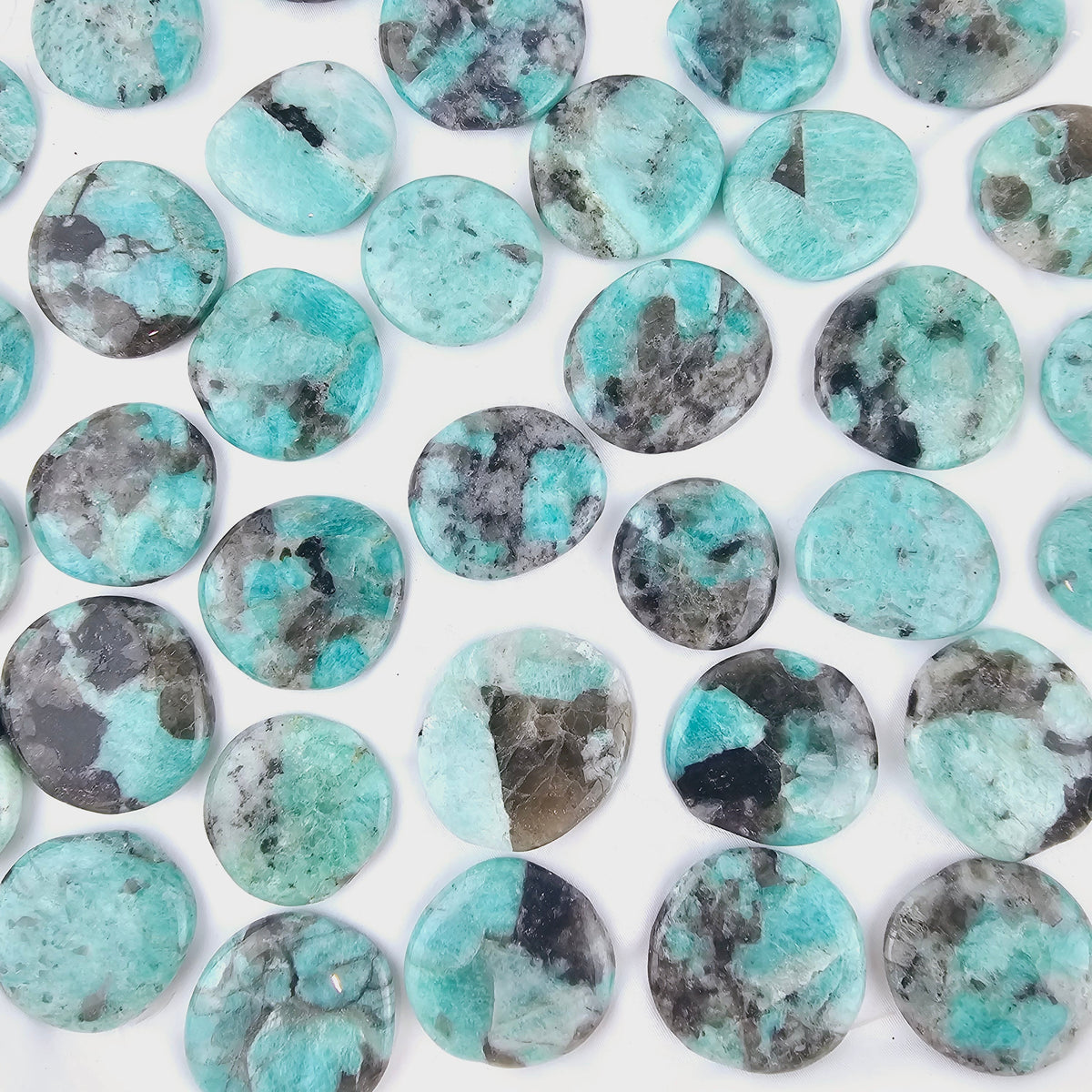 Amazonite with Smoky Quartz flat stones — Pure Lightness Flat Stones