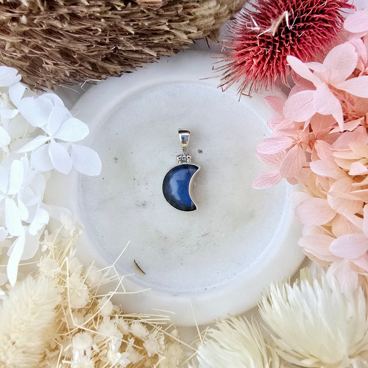 Labradorite Silver Moon Pendant
