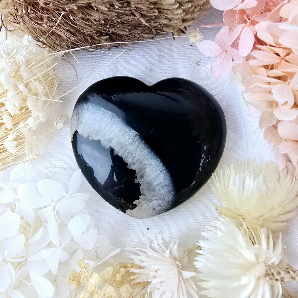 Black Agate Quartz Heart