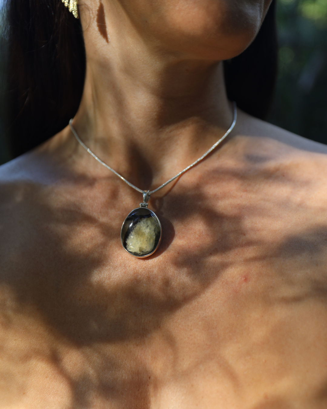 Septarian Nodule Silver Pendant