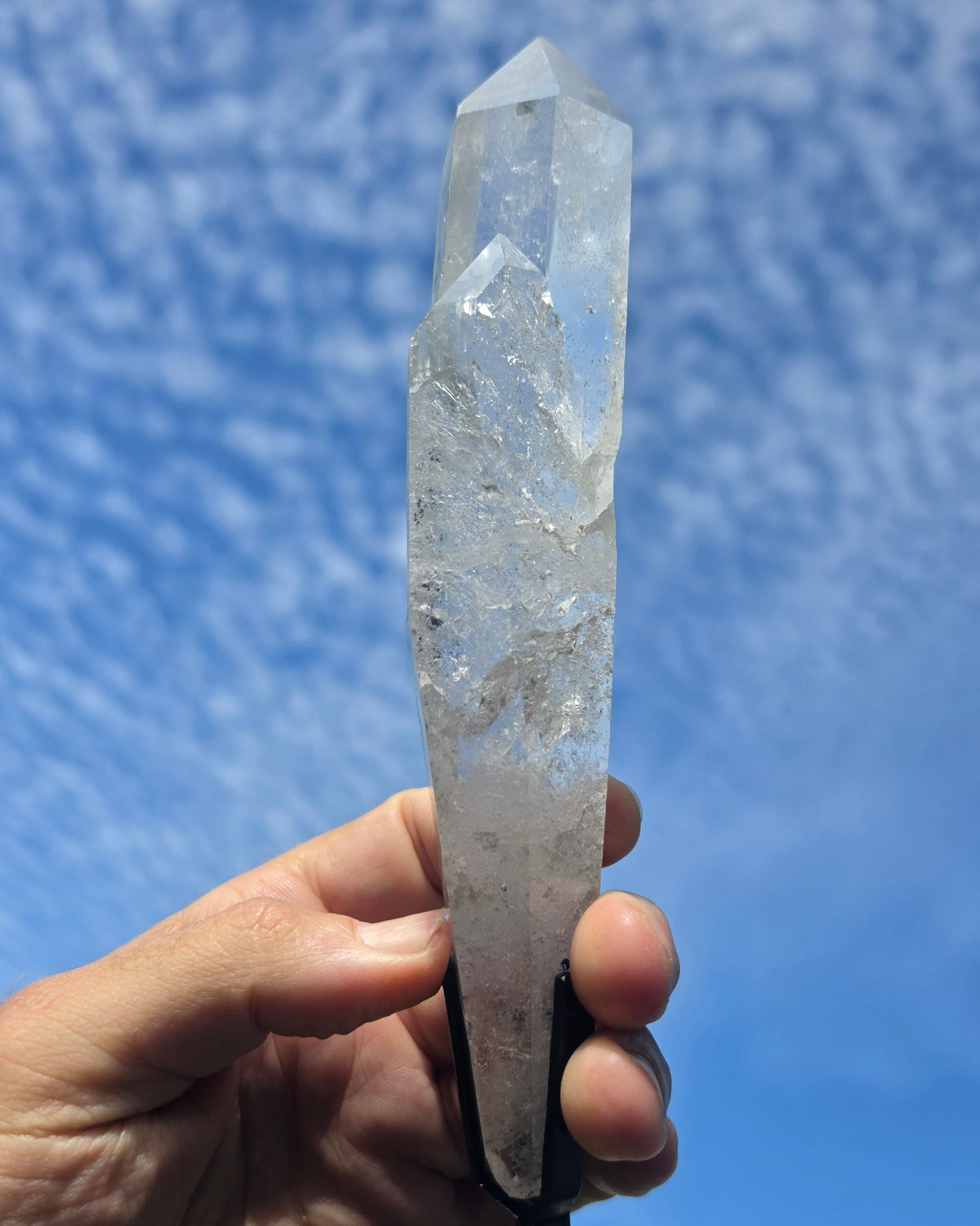 Lemurian Twin Flame Laser Quartz with metal stand