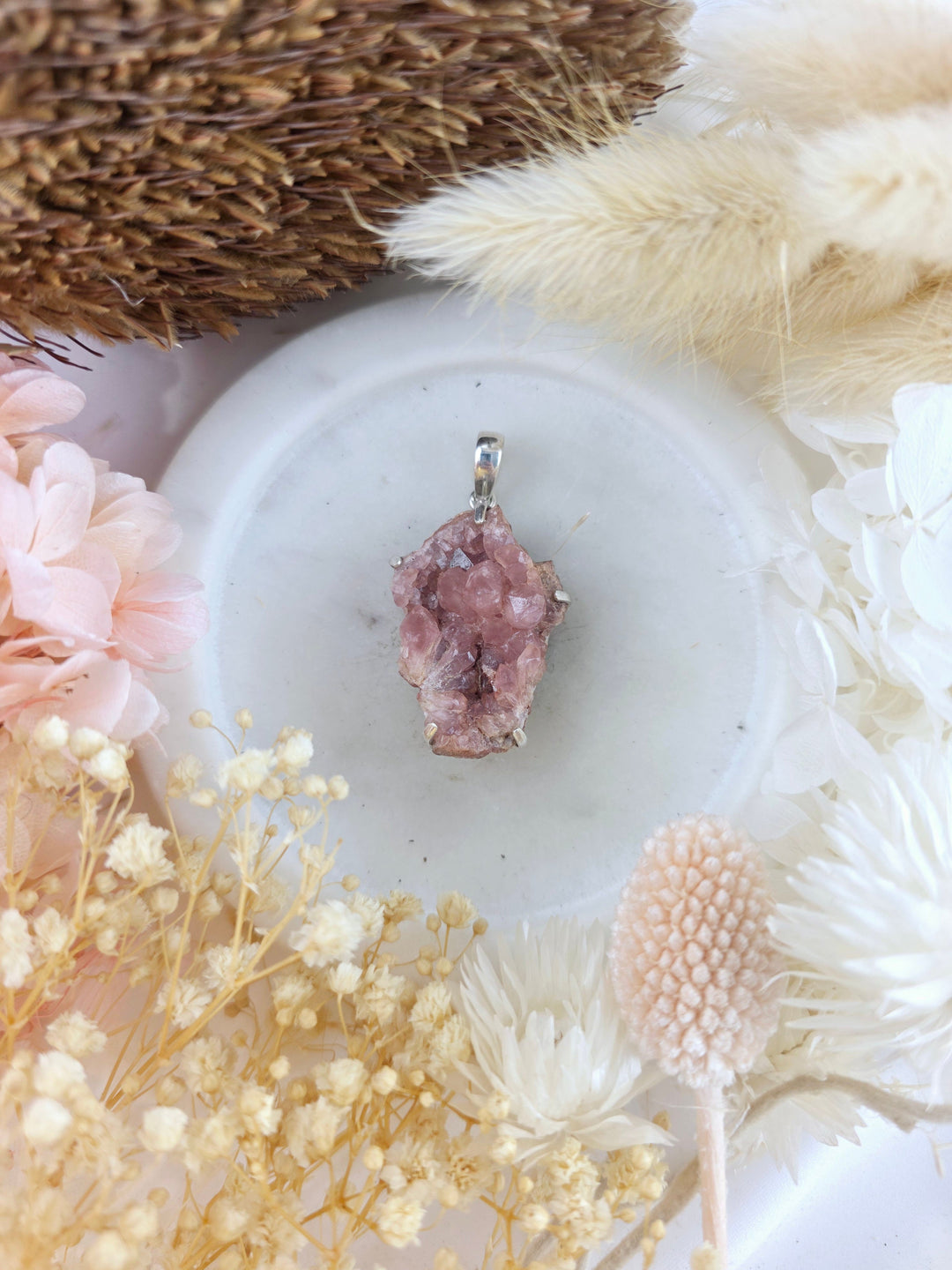 Pink Amethyst Geode Silver Pendant