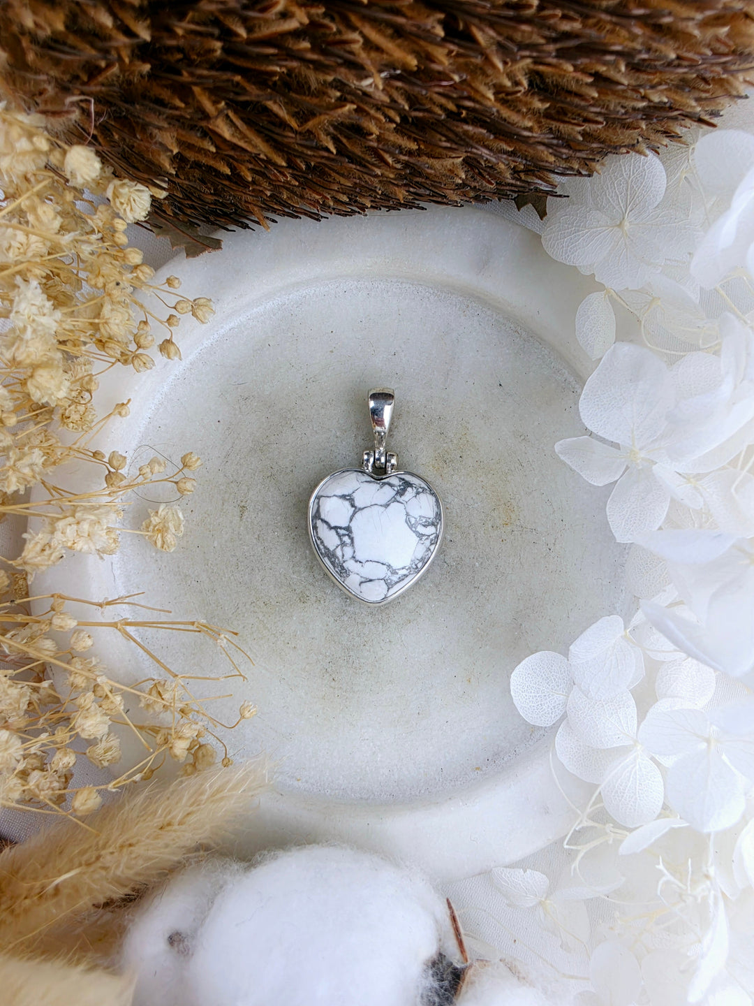 Howlite Heart Silver Pendant