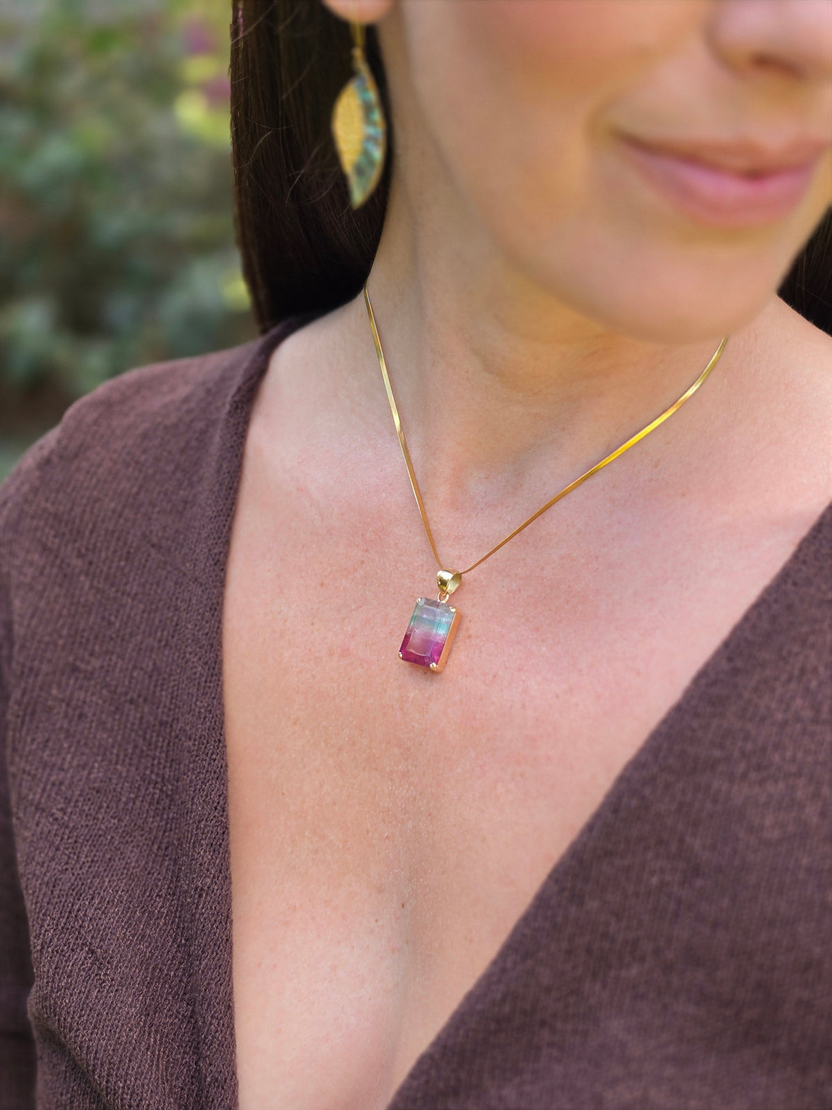 Pink & Green Bi-Coloured Tourmaline Pendant - 18k Solid Gold — Tender & Whole