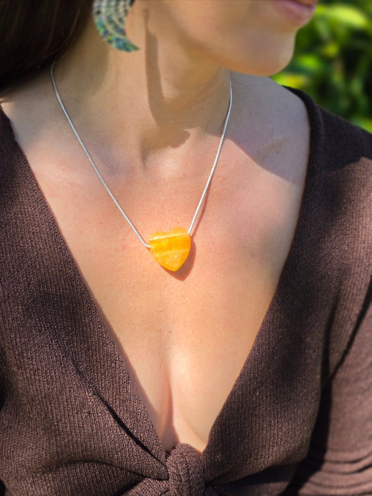 Orange Calcite Heart Pendant — Light Me Up