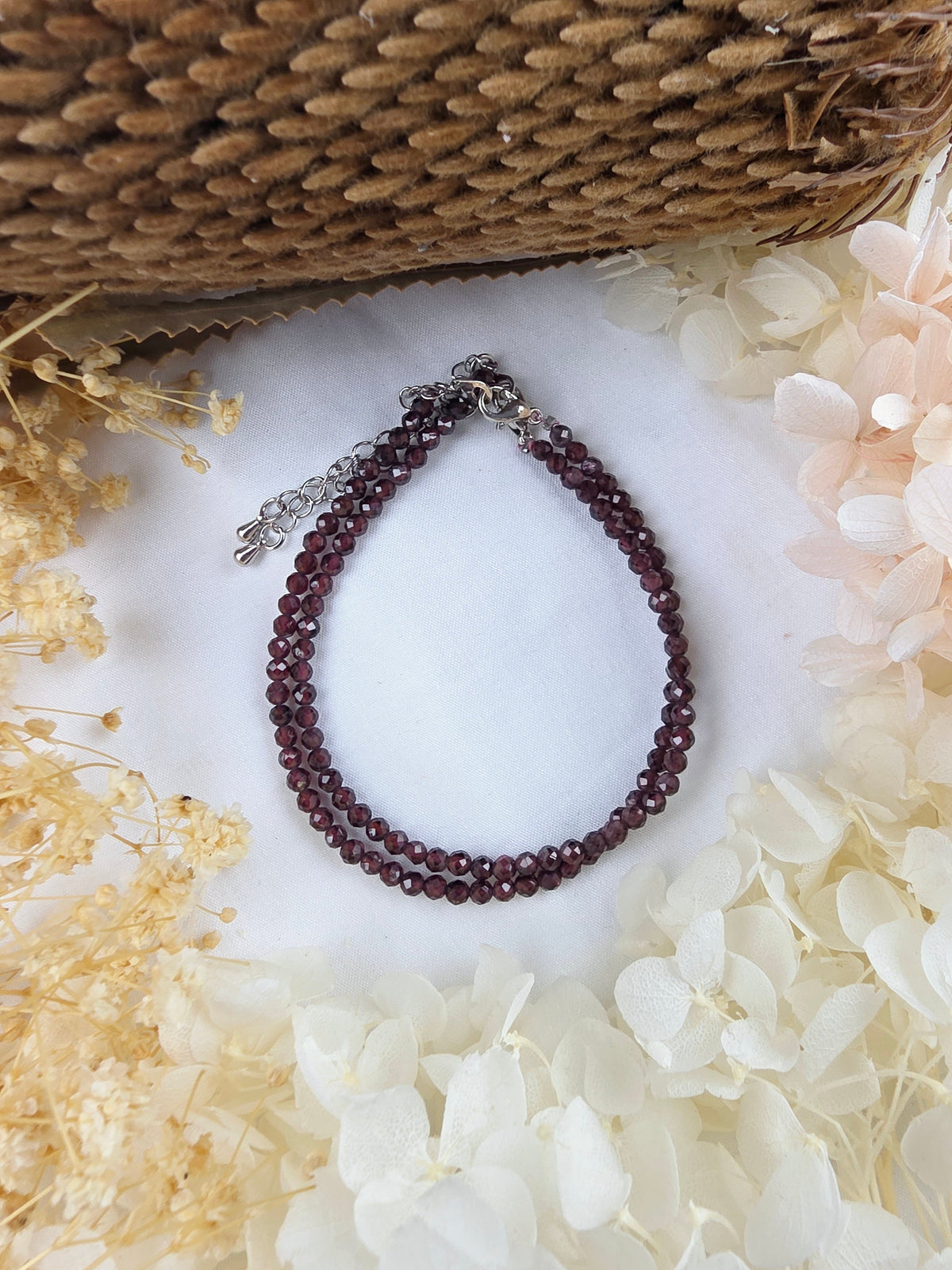 Garnet Faceted Bracelet - 4mm (Adjustable Chain)  — Rekindled