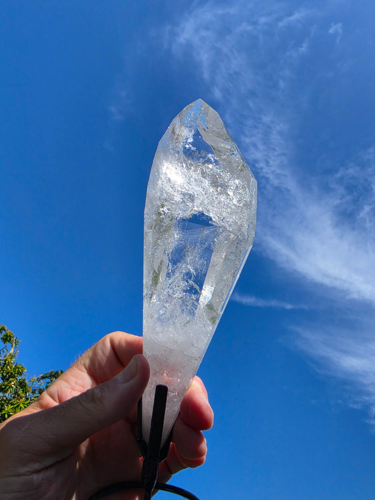 Lemurian with Black Chlorite Phantom Quartz with Metal Stand - Ancient Wisdom