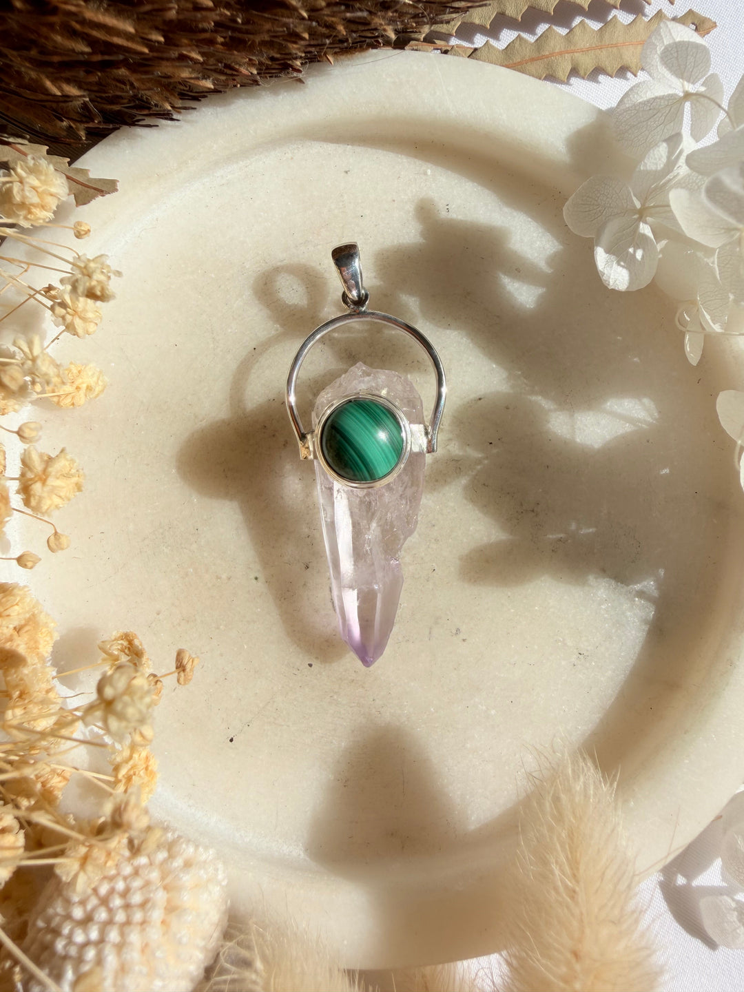 Vera Cruz Amethyst & Malachite Silver Pendant - The Light Keepers Wand