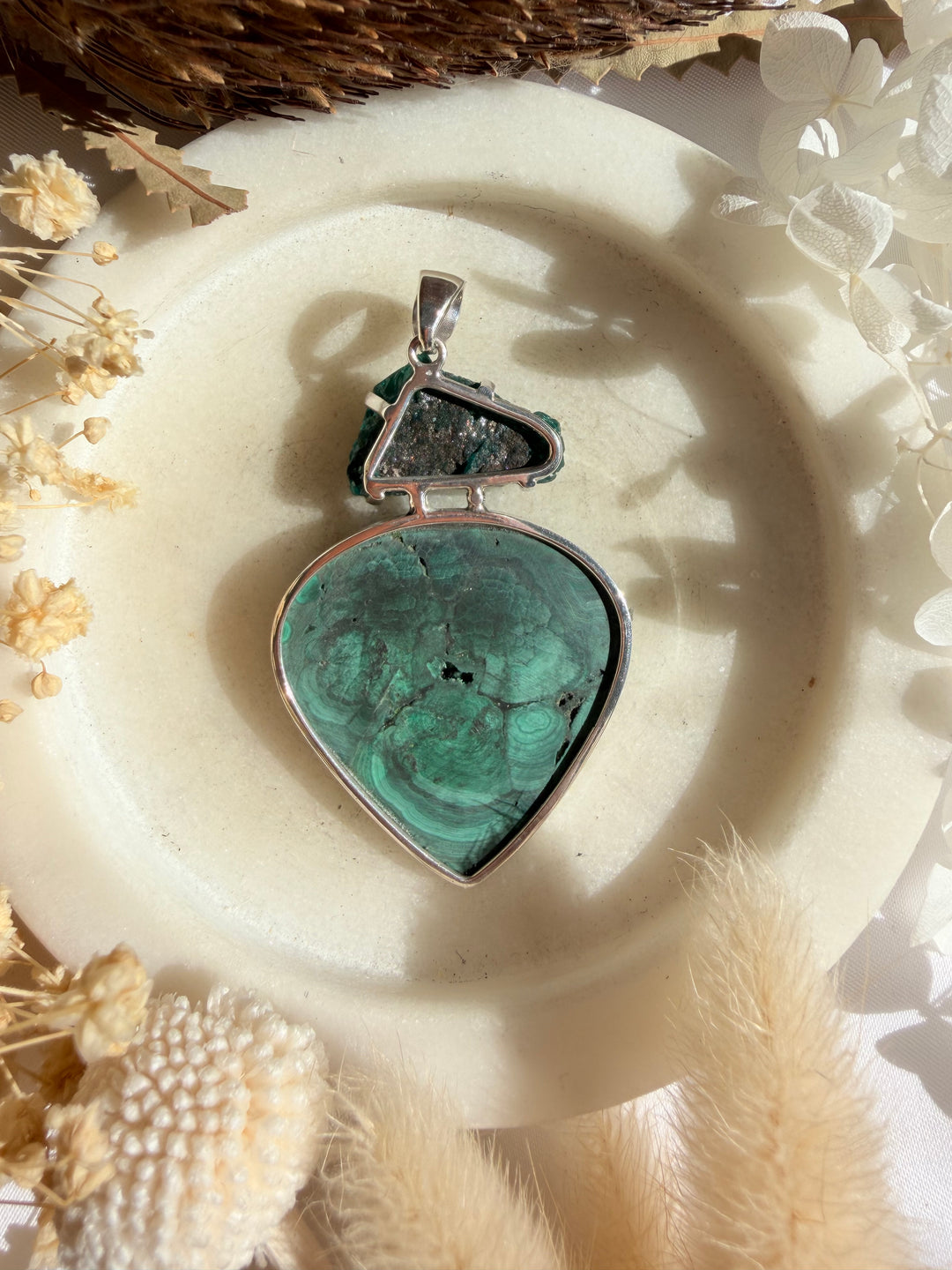 Dioptase & Malachite Silver Pendant