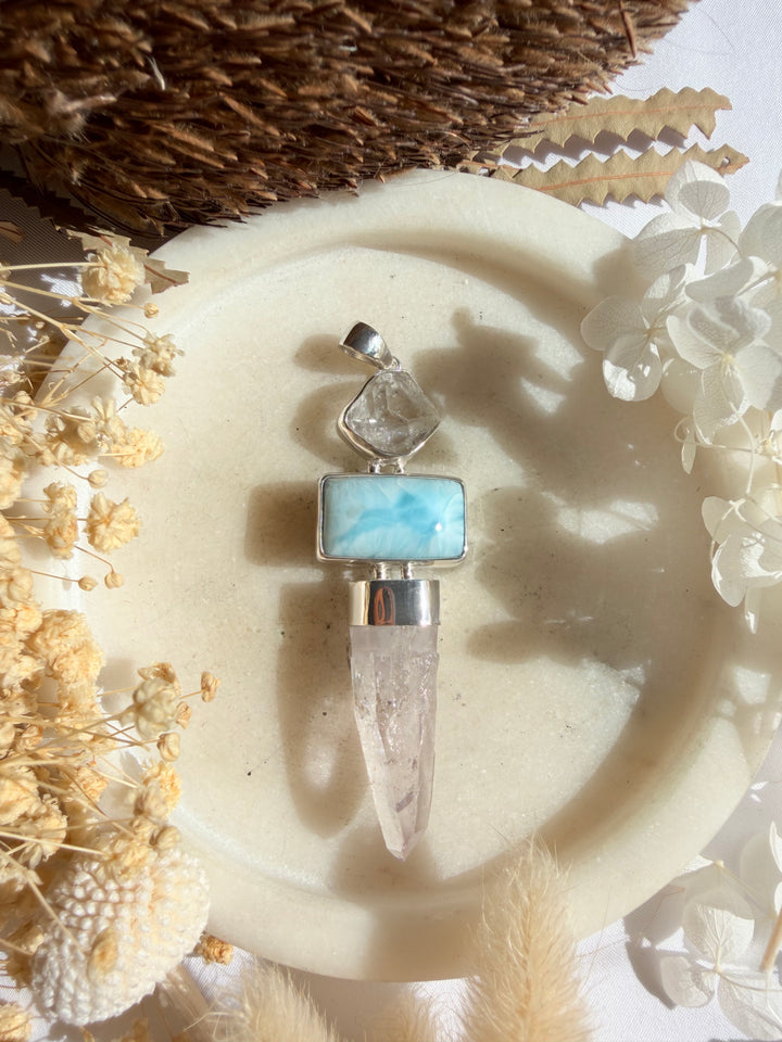 Vera Cruz Amethyst, Larimar & Herkimer Diamond Silver Pendant