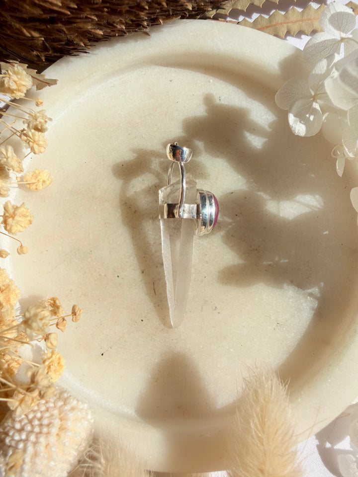 Lemurian Quartz with Ruby Silver Pendant - The Light Keepers Wand