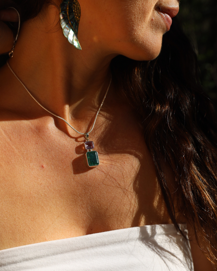 Emerald & Amethyst Silver Pendant