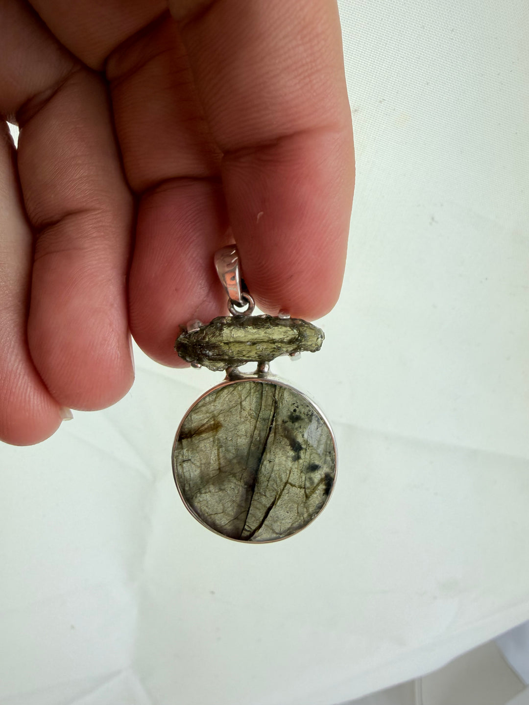 Labradorite & Moldavite Silver Pendant