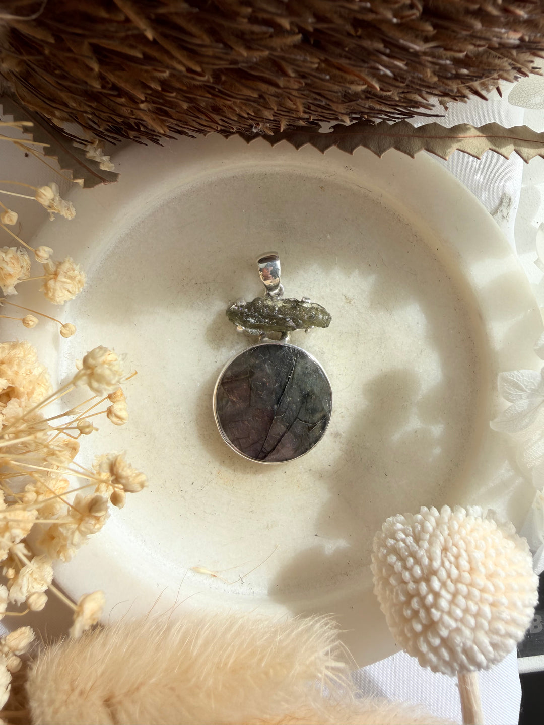Labradorite & Moldavite Silver Pendant