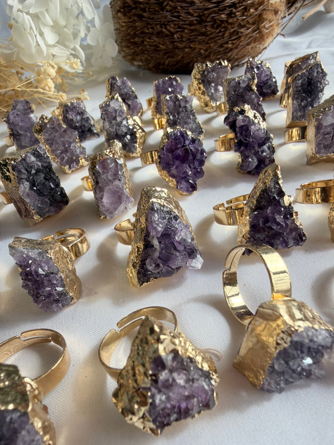 Amethyst Aura Gold Plated Adjustable Ring