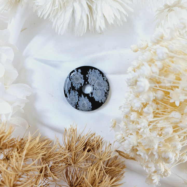 Snowflake Obsidian Donut Pendant