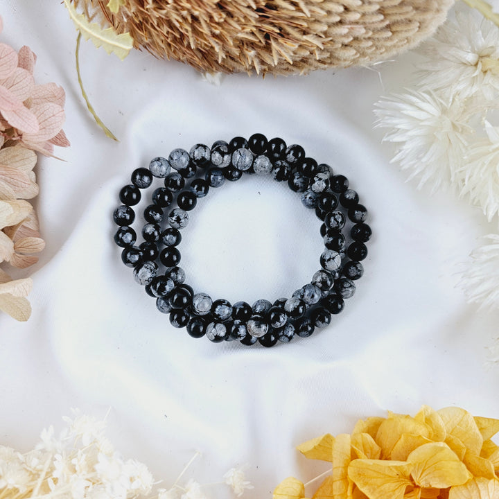 Snowflake Obsidian Bracelet - 6mm