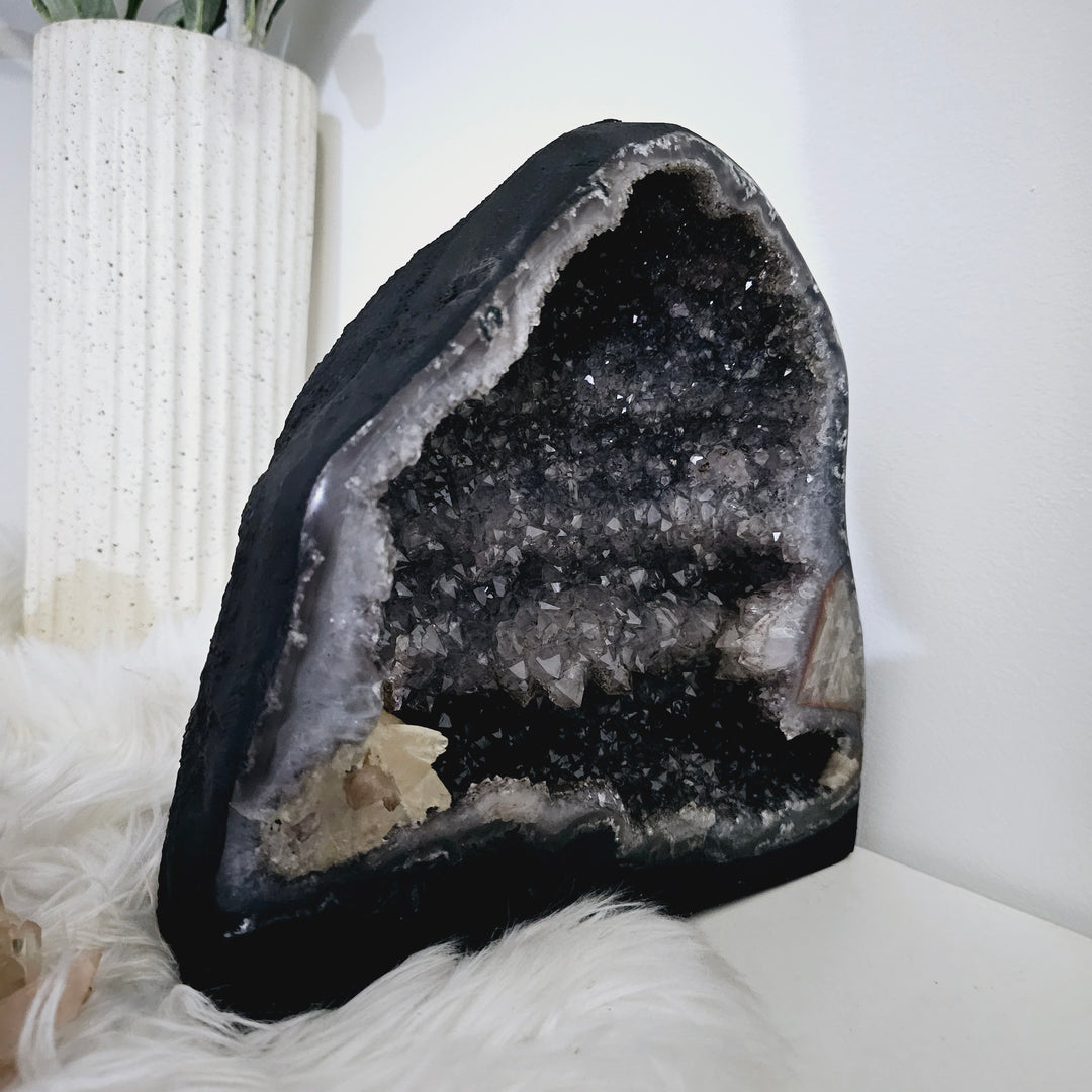 Amethyst with Calcite Geode Cave
