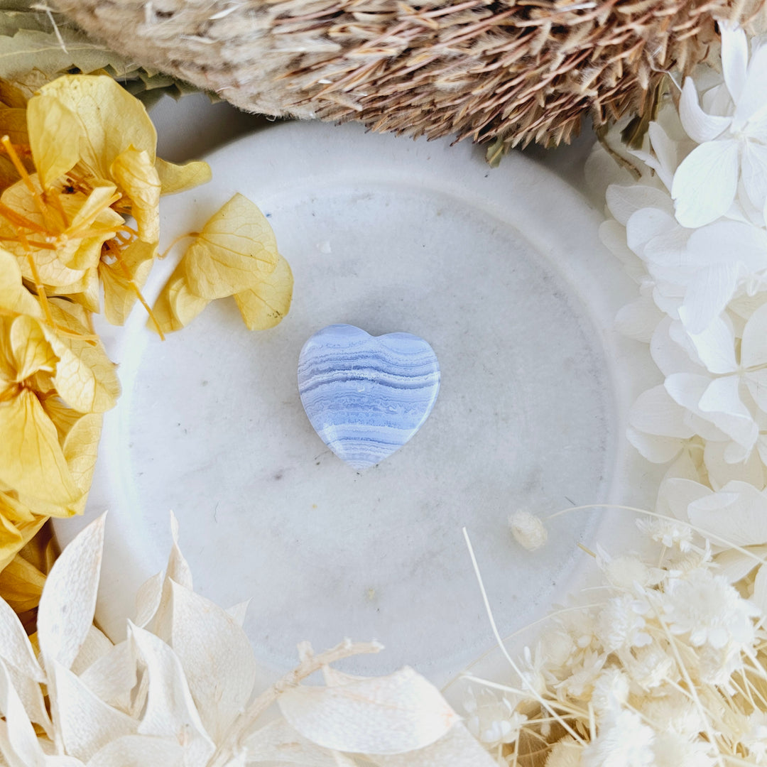 Blue Lace Agate Heart Pendant — Gentle Words